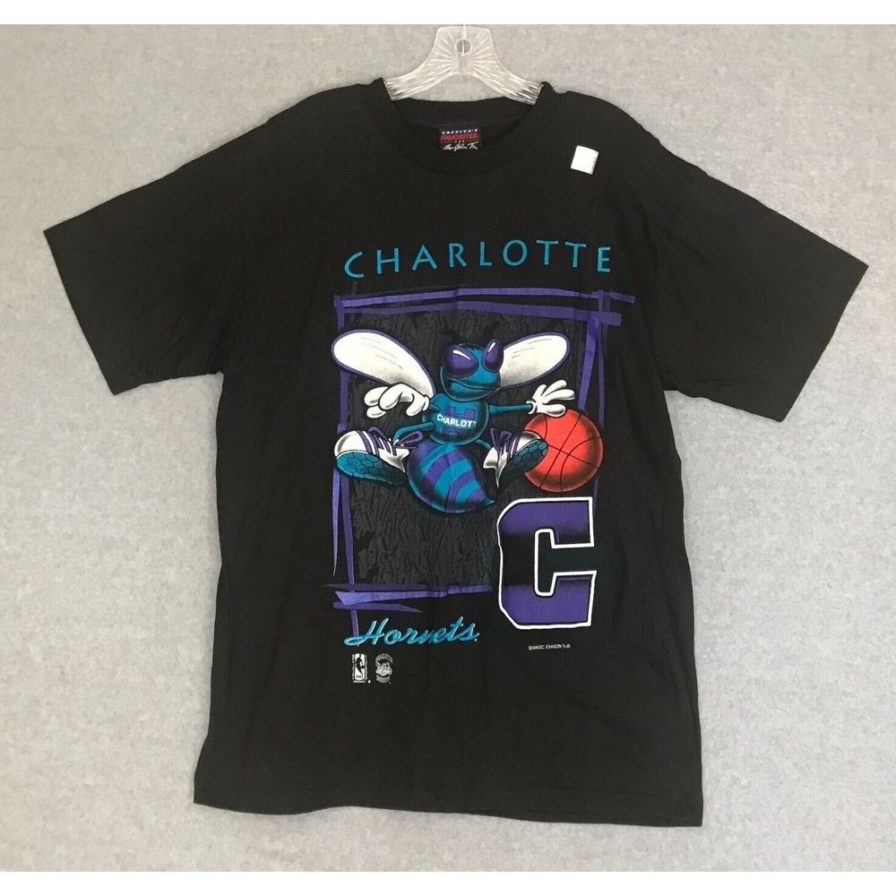 New! Vintage NBA Charlotte Hornets T-Shirt Mens XL Black Short Sleeve NOS USA